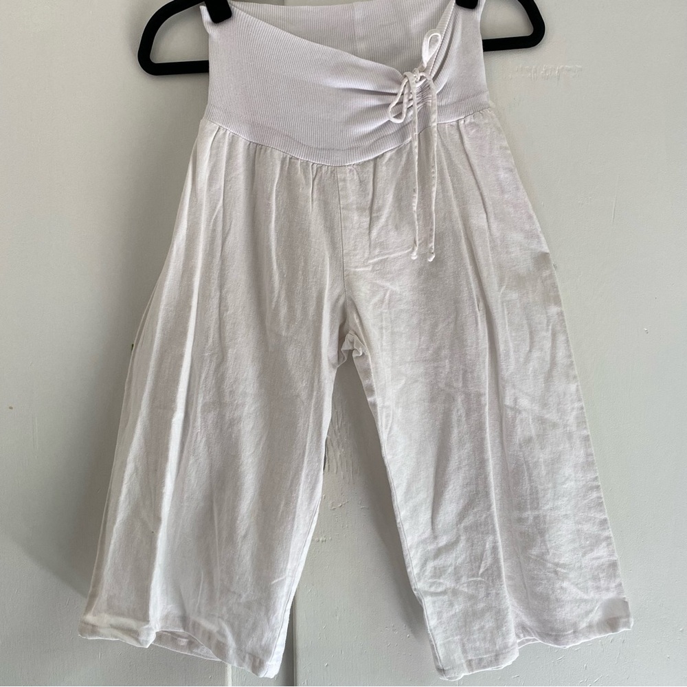 Wide Leg Italian Linen Cropped Ribbed Asymmetrical Side Cinch Balloon M - Picture 2 of 7